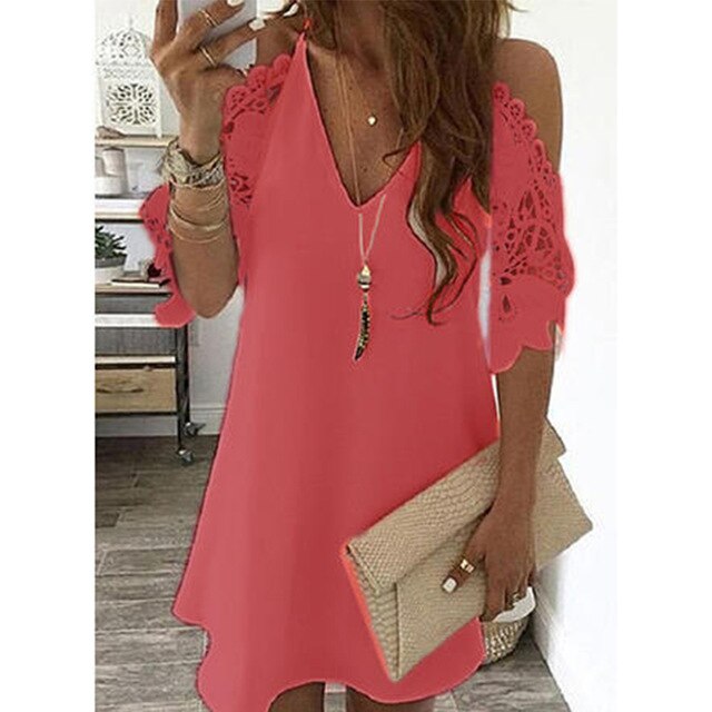 Sexy Off Shoulder Dress Women Vintage Floral Print Lace Half Sleeve Mini Dresses Casual Sling V Neck Boho Beach Party Dresses