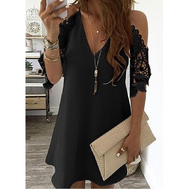 Sexy Off Shoulder Dress Women Vintage Floral Print Lace Half Sleeve Mini Dresses Casual Sling V Neck Boho Beach Party Dresses