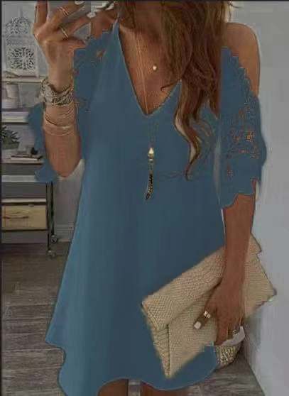 Sexy Off Shoulder Dress Women Vintage Floral Print Lace Half Sleeve Mini Dresses Casual Sling V Neck Boho Beach Party Dresses