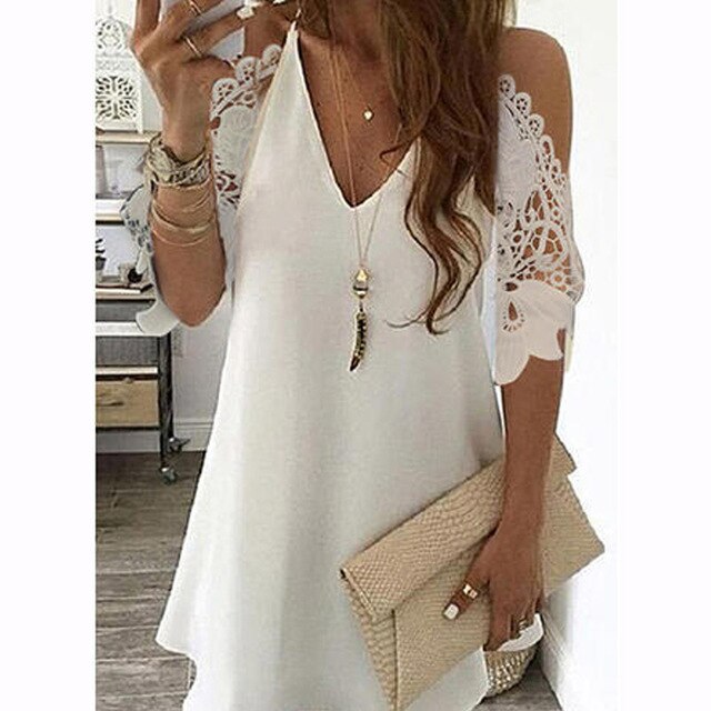 Sexy Off Shoulder Dress Women Vintage Floral Print Lace Half Sleeve Mini Dresses Casual Sling V Neck Boho Beach Party Dresses