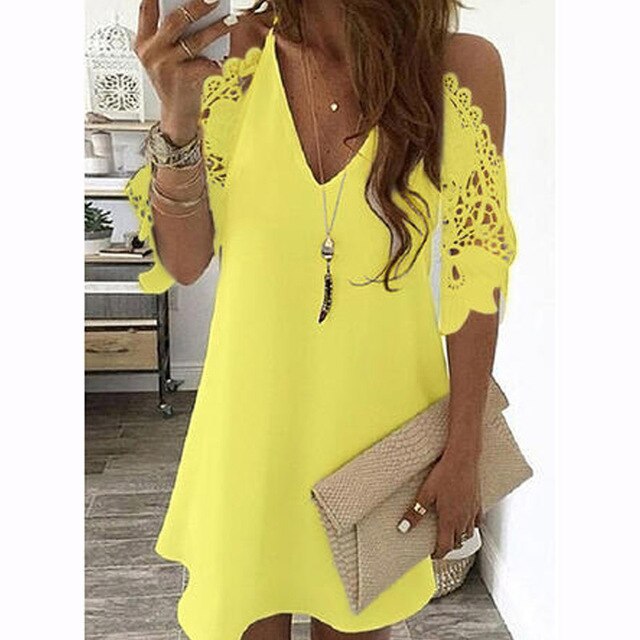 Sexy Off Shoulder Dress Women Vintage Floral Print Lace Half Sleeve Mini Dresses Casual Sling V Neck Boho Beach Party Dresses