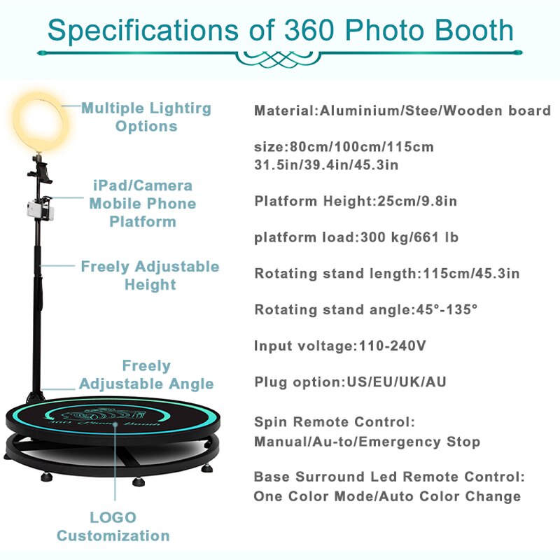 360 Photo Booth Rotating Machine Photobooth 360 Camera Video Photo Booth for Events Parties Shipping From Overseas Warehouses