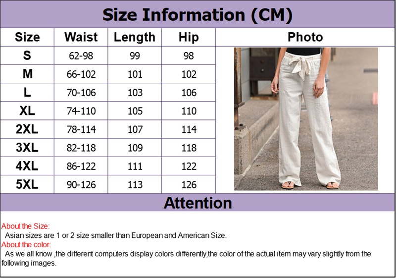 Women Pants Summer Fashion Cotton Linen Solid Elastic Waist Trousers Female Casual Harajuku High Waist with Belt Wide Leg Pants