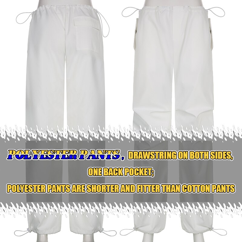 Sweetown Casual Baggy Wide Leg Sweatpants White Loose Drawstring Low Waist Streetwear Cargo Pants Womens Hippie Joggers Trousers