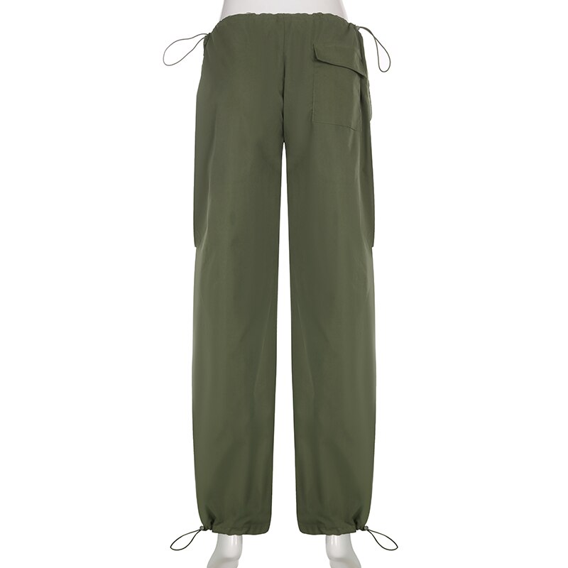 Sweetown Casual Baggy Wide Leg Sweatpants White Loose Drawstring Low Waist Streetwear Cargo Pants Womens Hippie Joggers Trousers