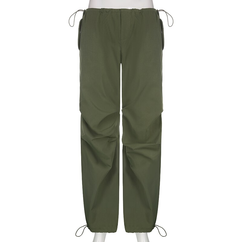 Sweetown Casual Baggy Wide Leg Sweatpants White Loose Drawstring Low Waist Streetwear Cargo Pants Womens Hippie Joggers Trousers