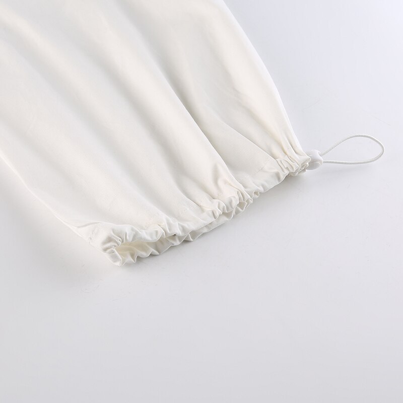 Sweetown Casual Baggy Wide Leg Sweatpants White Loose Drawstring Low Waist Streetwear Cargo Pants Womens Hippie Joggers Trousers