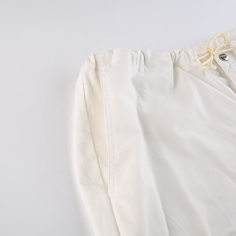 Sweetown Casual Baggy Wide Leg Sweatpants White Loose Drawstring Low Waist Streetwear Cargo Pants Womens Hippie Joggers Trousers