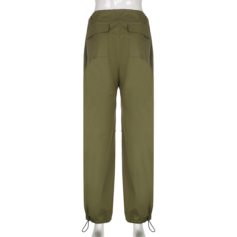 Sweetown Casual Baggy Wide Leg Sweatpants White Loose Drawstring Low Waist Streetwear Cargo Pants Womens Hippie Joggers Trousers