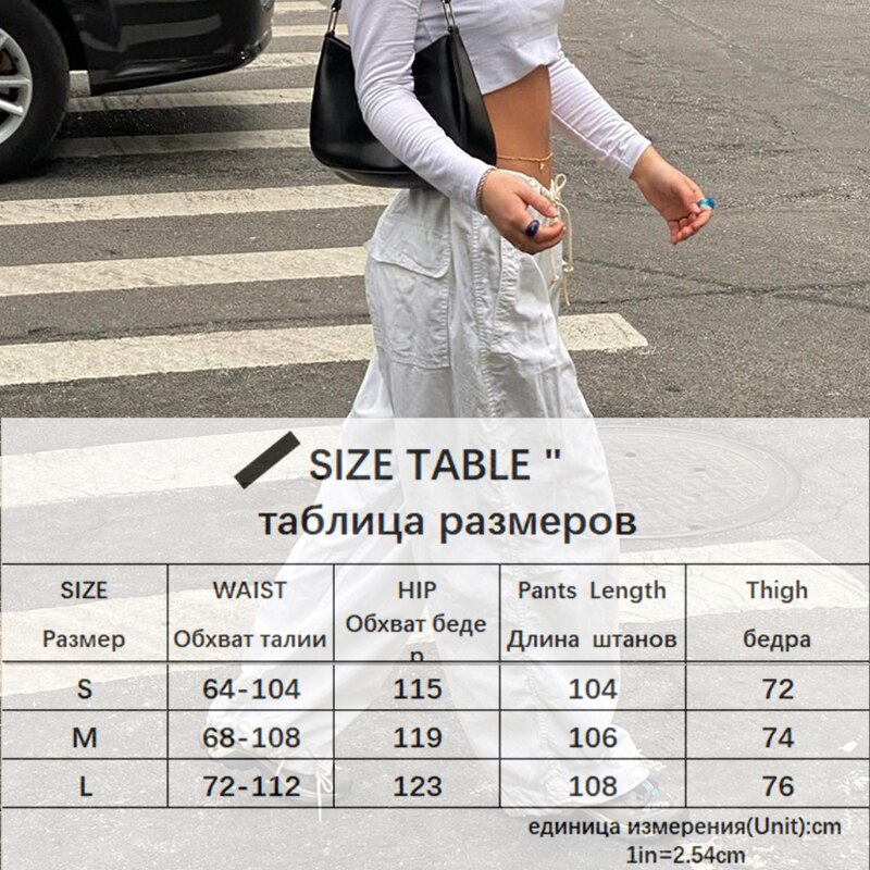Sweetown Casual Baggy Wide Leg Sweatpants White Loose Drawstring Low Waist Streetwear Cargo Pants Womens Hippie Joggers Trousers