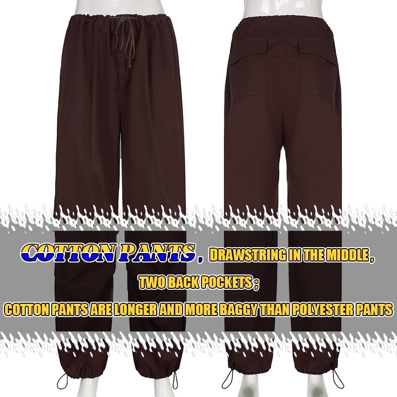 Sweetown Casual Baggy Wide Leg Sweatpants White Loose Drawstring Low Waist Streetwear Cargo Pants Womens Hippie Joggers Trousers