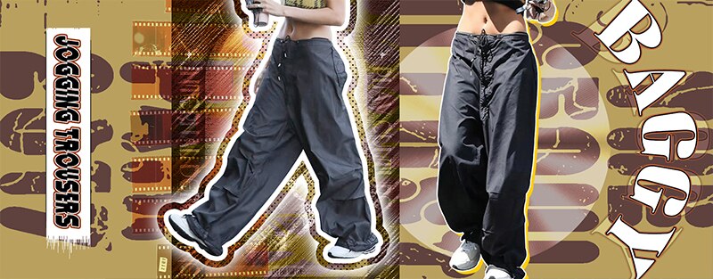 Sweetown Casual Baggy Wide Leg Sweatpants White Loose Drawstring Low Waist Streetwear Cargo Pants Womens Hippie Joggers Trousers