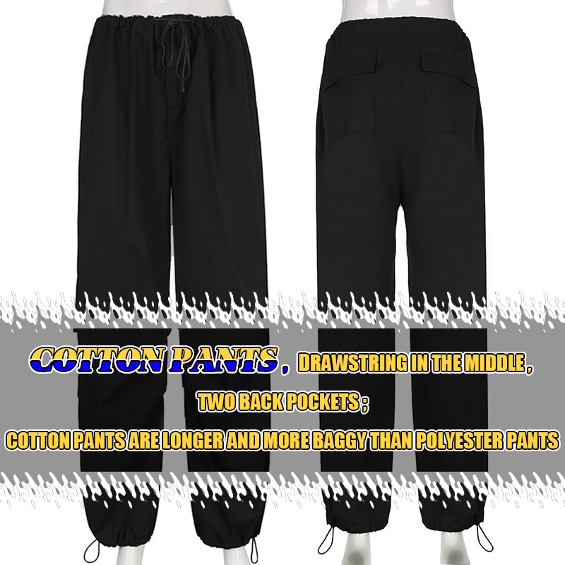 Sweetown Casual Baggy Wide Leg Sweatpants White Loose Drawstring Low Waist Streetwear Cargo Pants Womens Hippie Joggers Trousers