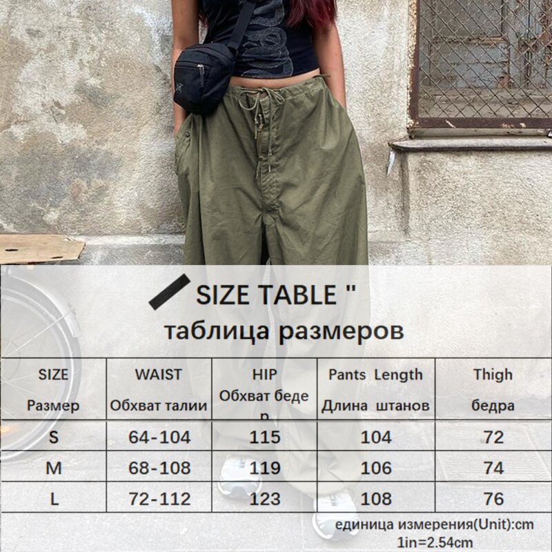 Sweetown Casual Baggy Wide Leg Sweatpants White Loose Drawstring Low Waist Streetwear Cargo Pants Womens Hippie Joggers Trousers
