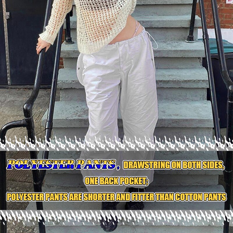 Sweetown Casual Baggy Wide Leg Sweatpants White Loose Drawstring Low Waist Streetwear Cargo Pants Womens Hippie Joggers Trousers