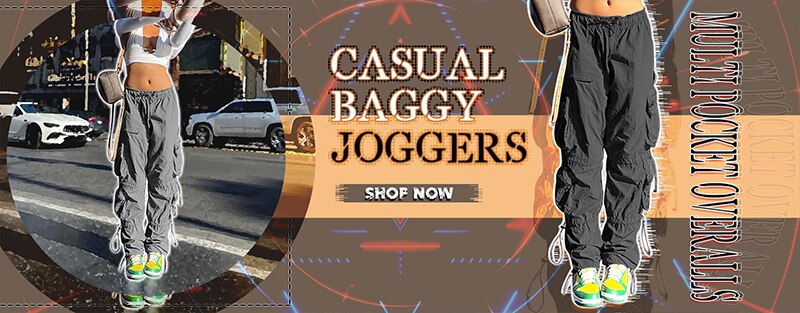 Sweetown Casual Baggy Wide Leg Sweatpants White Loose Drawstring Low Waist Streetwear Cargo Pants Womens Hippie Joggers Trousers