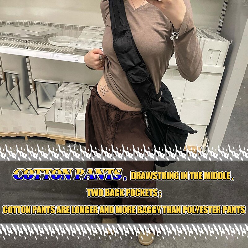 Sweetown Casual Baggy Wide Leg Sweatpants White Loose Drawstring Low Waist Streetwear Cargo Pants Womens Hippie Joggers Trousers