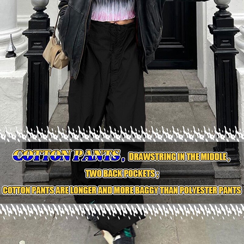 Sweetown Casual Baggy Wide Leg Sweatpants White Loose Drawstring Low Waist Streetwear Cargo Pants Womens Hippie Joggers Trousers