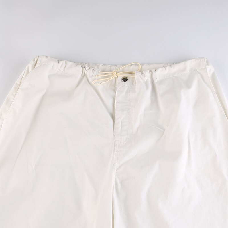 Sweetown Casual Baggy Wide Leg Sweatpants White Loose Drawstring Low Waist Streetwear Cargo Pants Womens Hippie Joggers Trousers