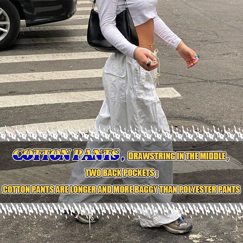 Sweetown Casual Baggy Wide Leg Sweatpants White Loose Drawstring Low Waist Streetwear Cargo Pants Womens Hippie Joggers Trousers