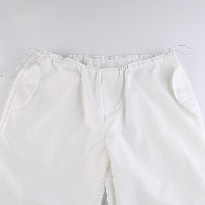 Sweetown Casual Baggy Wide Leg Sweatpants White Loose Drawstring Low Waist Streetwear Cargo Pants Womens Hippie Joggers Trousers