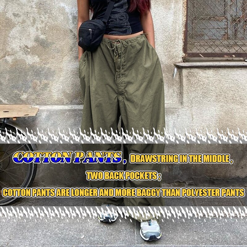 Sweetown Casual Baggy Wide Leg Sweatpants White Loose Drawstring Low Waist Streetwear Cargo Pants Womens Hippie Joggers Trousers