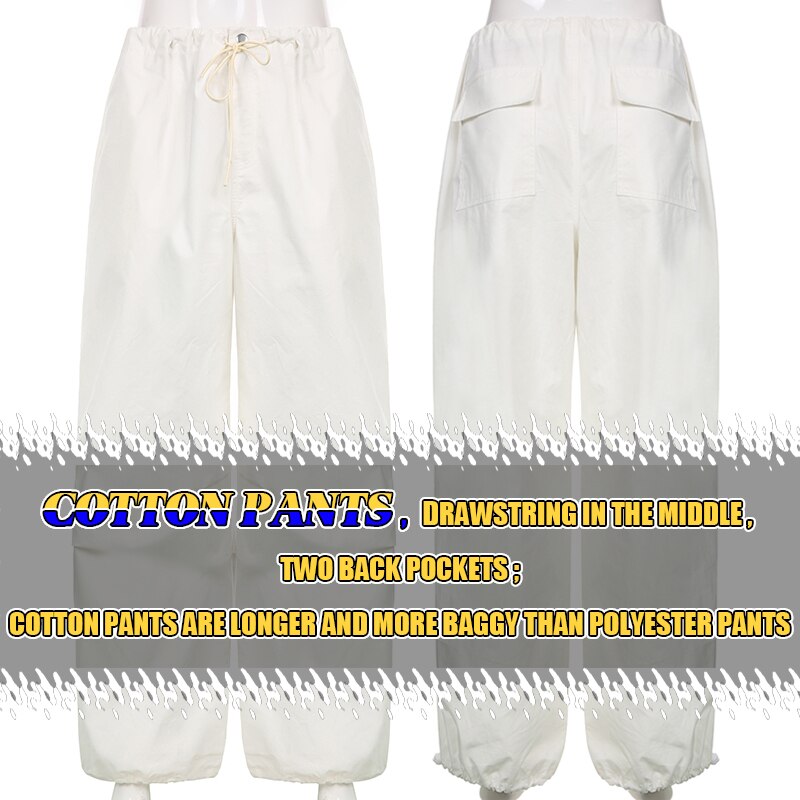 Sweetown Casual Baggy Wide Leg Sweatpants White Loose Drawstring Low Waist Streetwear Cargo Pants Womens Hippie Joggers Trousers