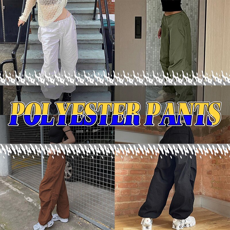 Sweetown Casual Baggy Wide Leg Sweatpants White Loose Drawstring Low Waist Streetwear Cargo Pants Womens Hippie Joggers Trousers