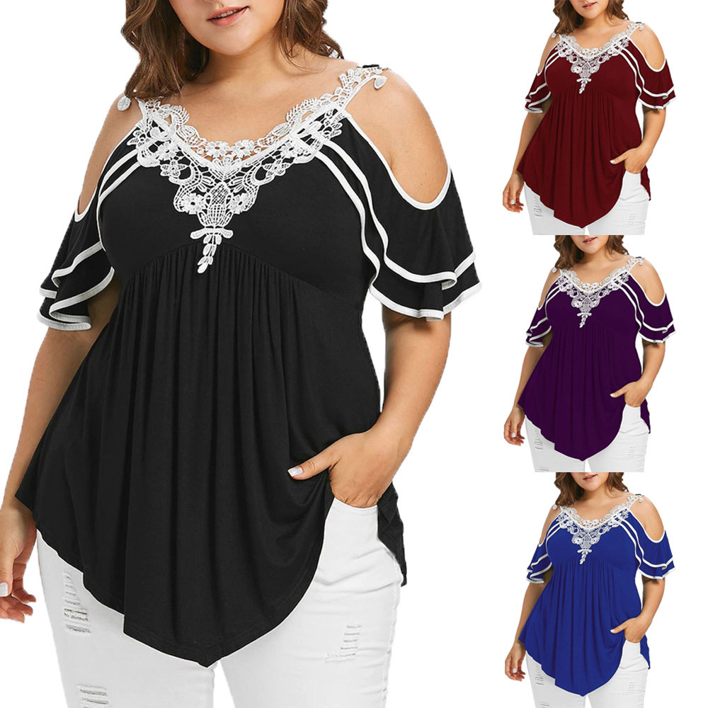 Loose Blouses Women Tops Street Wear Off Shoulder Lace Tee Shirt Tunic Tops Female Clothing Plus Large Size 3XL 4XL 5XL Loose Blouses Women Tops Street Wear Off Shoulder Lace Tee Shirt Tunic Tops Female Clothing Plus Large Size 3XL 4XL 5XL