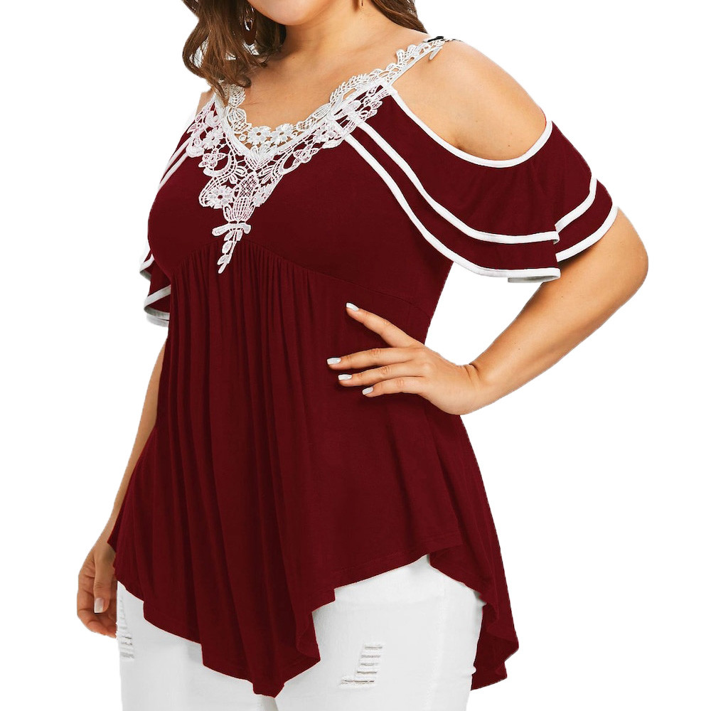 Loose Blouses Women Tops Street Wear Off Shoulder Lace Tee Shirt Tunic Tops Female Clothing Plus Large Size 3XL 4XL 5XL Loose Blouses Women Tops Street Wear Off Shoulder Lace Tee Shirt Tunic Tops Female Clothing Plus Large Size 3XL 4XL 5XL