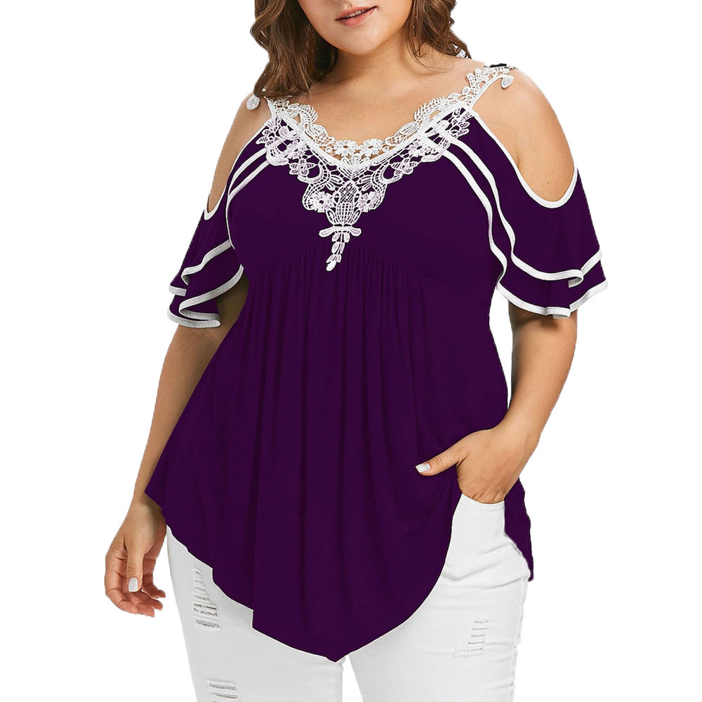 Loose Blouses Women Tops Street Wear Off Shoulder Lace Tee Shirt Tunic Tops Female Clothing Plus Large Size 3XL 4XL 5XL Loose Blouses Women Tops Street Wear Off Shoulder Lace Tee Shirt Tunic Tops Female Clothing Plus Large Size 3XL 4XL 5XL