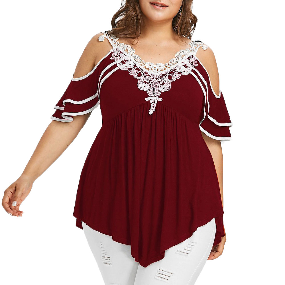 Loose Blouses Women Tops Street Wear Off Shoulder Lace Tee Shirt Tunic Tops Female Clothing Plus Large Size 3XL 4XL 5XL Loose Blouses Women Tops Street Wear Off Shoulder Lace Tee Shirt Tunic Tops Female Clothing Plus Large Size 3XL 4XL 5XL