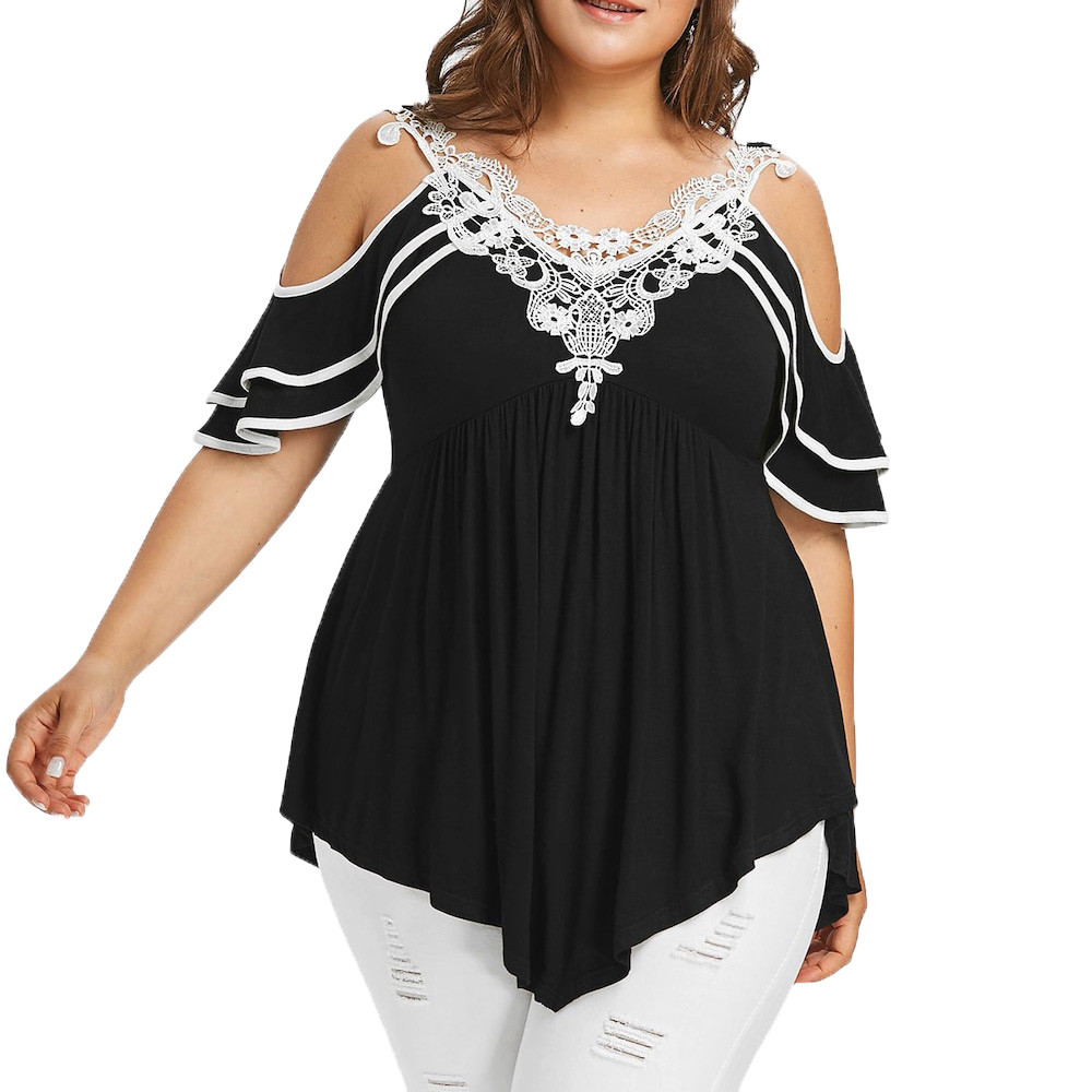 Loose Blouses Women Tops Street Wear Off Shoulder Lace Tee Shirt Tunic Tops Female Clothing Plus Large Size 3XL 4XL 5XL Loose Blouses Women Tops Street Wear Off Shoulder Lace Tee Shirt Tunic Tops Female Clothing Plus Large Size 3XL 4XL 5XL