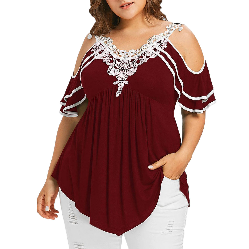 Loose Blouses Women Tops Street Wear Off Shoulder Lace Tee Shirt Tunic Tops Female Clothing Plus Large Size 3XL 4XL 5XL Loose Blouses Women Tops Street Wear Off Shoulder Lace Tee Shirt Tunic Tops Female Clothing Plus Large Size 3XL 4XL 5XL