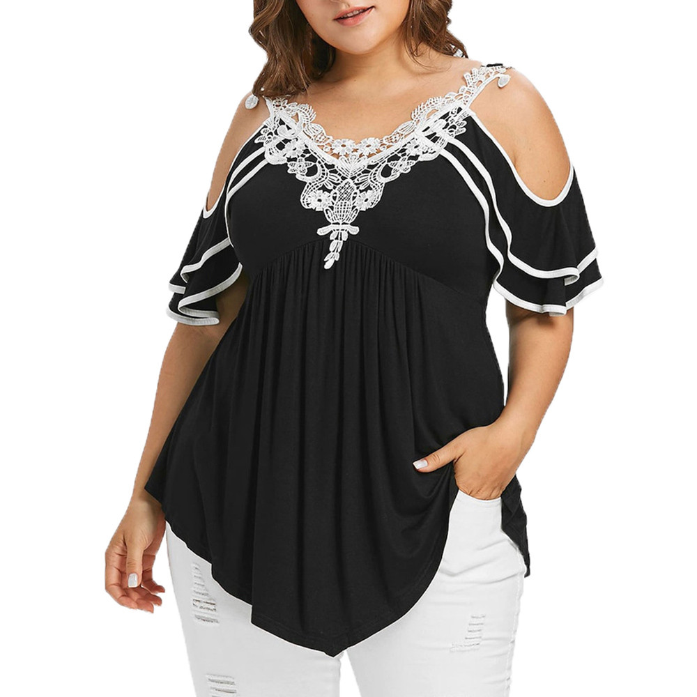 Loose Blouses Women Tops Street Wear Off Shoulder Lace Tee Shirt Tunic Tops Female Clothing Plus Large Size 3XL 4XL 5XL Loose Blouses Women Tops Street Wear Off Shoulder Lace Tee Shirt Tunic Tops Female Clothing Plus Large Size 3XL 4XL 5XL