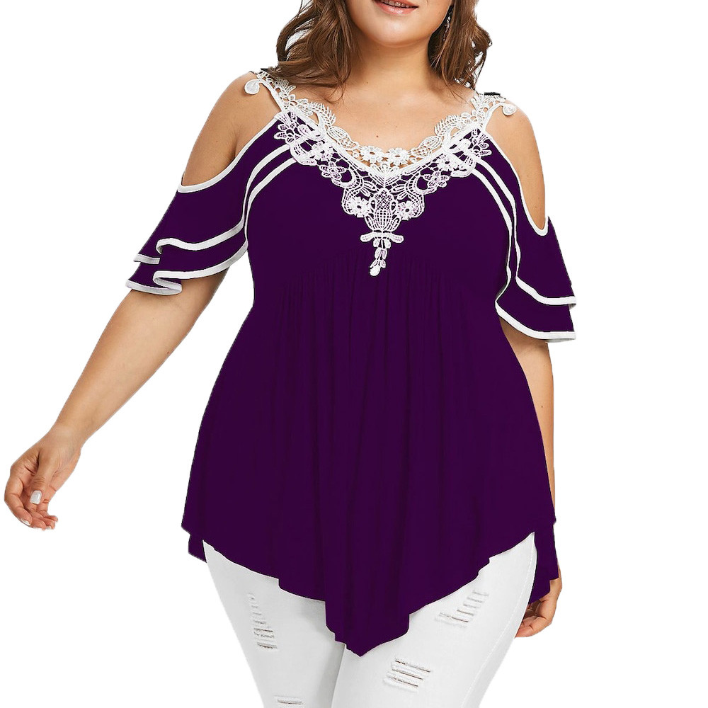 Loose Blouses Women Tops Street Wear Off Shoulder Lace Tee Shirt Tunic Tops Female Clothing Plus Large Size 3XL 4XL 5XL Loose Blouses Women Tops Street Wear Off Shoulder Lace Tee Shirt Tunic Tops Female Clothing Plus Large Size 3XL 4XL 5XL