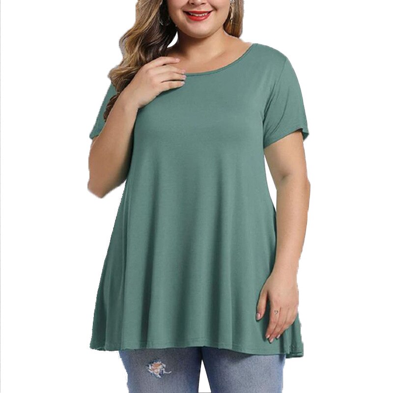 Women's Plus Size Long T-shirts Summer Casual Solid Polyester Loose Tops Tees 6XL Large Size T Shirts Women's Clothing