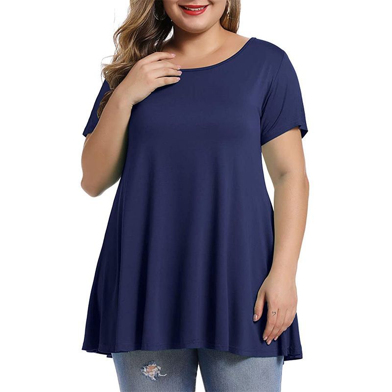 Women's Plus Size Long T-shirts Summer Casual Solid Polyester Loose Tops Tees 6XL Large Size T Shirts Women's Clothing
