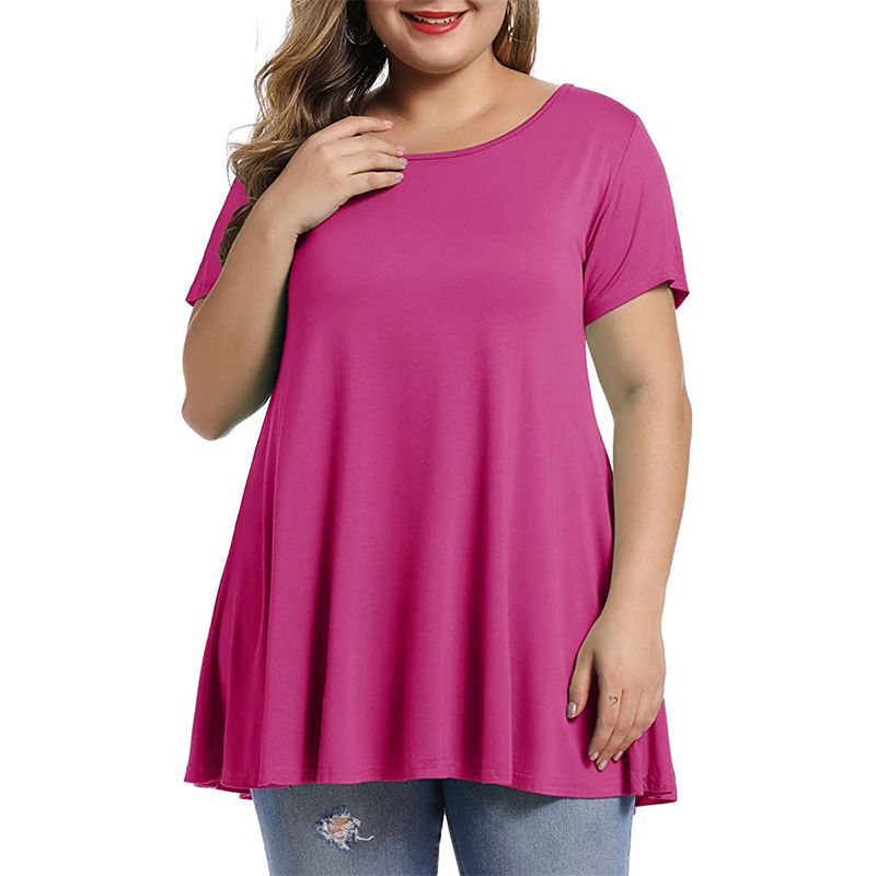 Women's Plus Size Long T-shirts Summer Casual Solid Polyester Loose Tops Tees 6XL Large Size T Shirts Women's Clothing