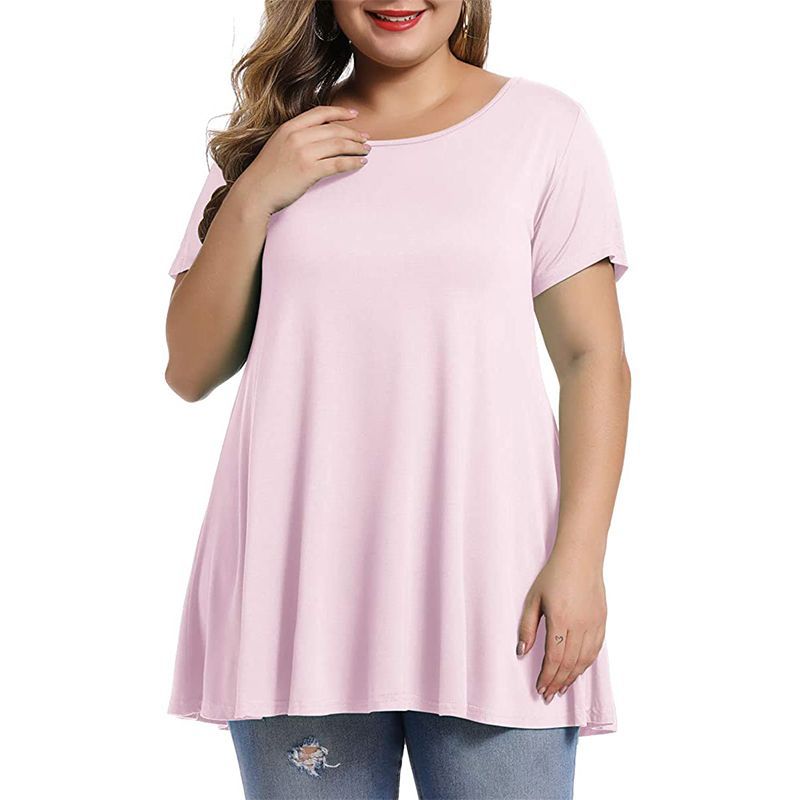 Women's Plus Size Long T-shirts Summer Casual Solid Polyester Loose Tops Tees 6XL Large Size T Shirts Women's Clothing