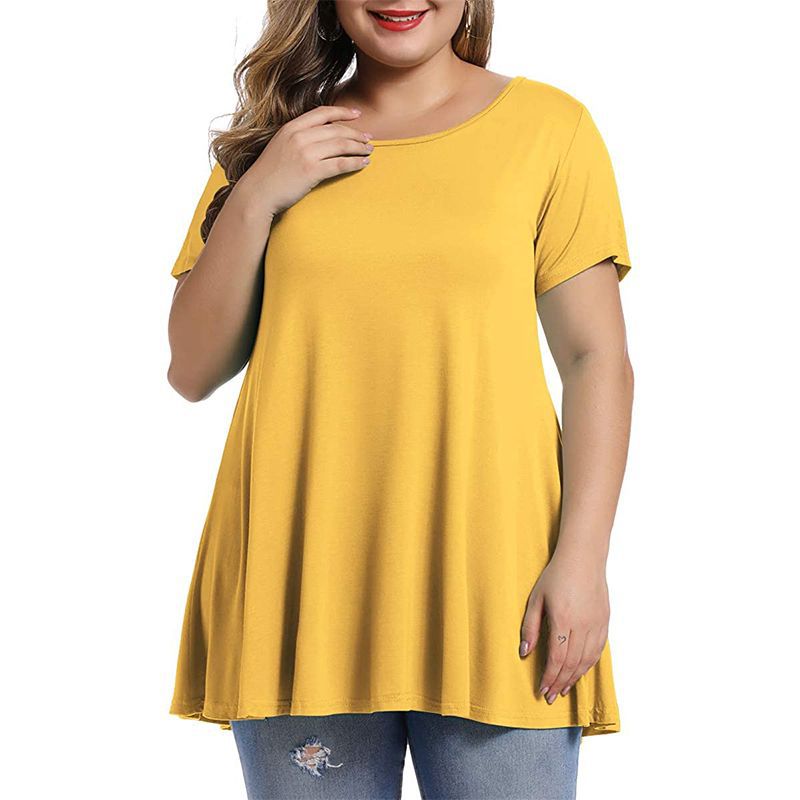 Women's Plus Size Long T-shirts Summer Casual Solid Polyester Loose Tops Tees 6XL Large Size T Shirts Women's Clothing