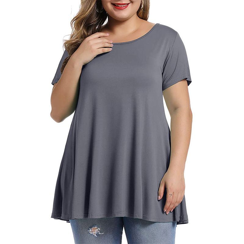 Women's Plus Size Long T-shirts Summer Casual Solid Polyester Loose Tops Tees 6XL Large Size T Shirts Women's Clothing