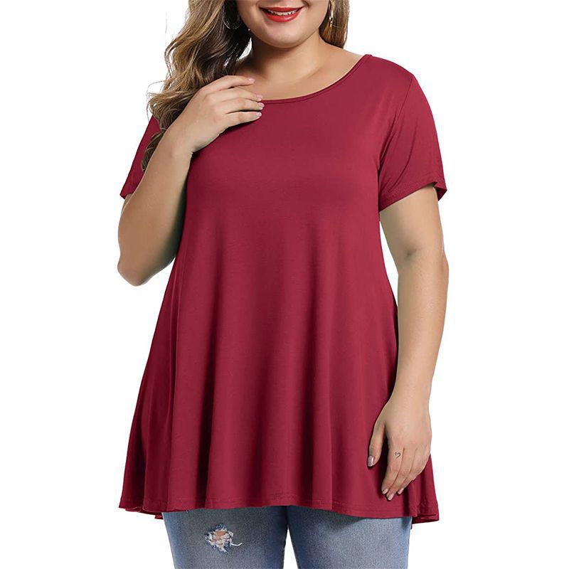 Women's Plus Size Long T-shirts Summer Casual Solid Polyester Loose Tops Tees 6XL Large Size T Shirts Women's Clothing