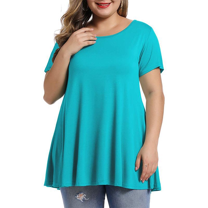 Women's Plus Size Long T-shirts Summer Casual Solid Polyester Loose Tops Tees 6XL Large Size T Shirts Women's Clothing