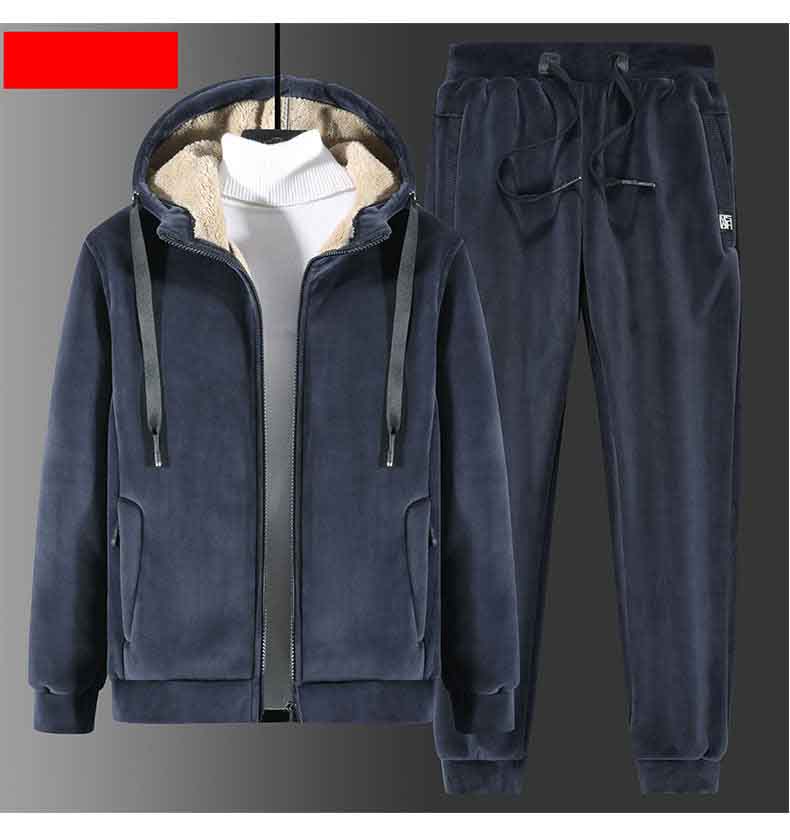 Brand Men Tracksuit Thick Warm Casual Zipper Sweatshirt Hooded+Elastic Pants 2 Pieces Set Winter Fleece Gyms Jogger Sportswear