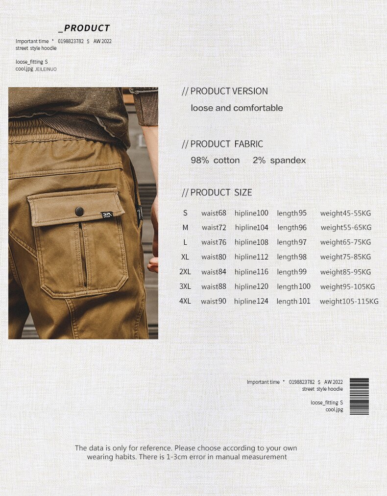 American Vintage Cargo Pants Men Jogging Casual Pants Length Military Mens Streetwear Mens Work Tactical Tracksuit Trousers