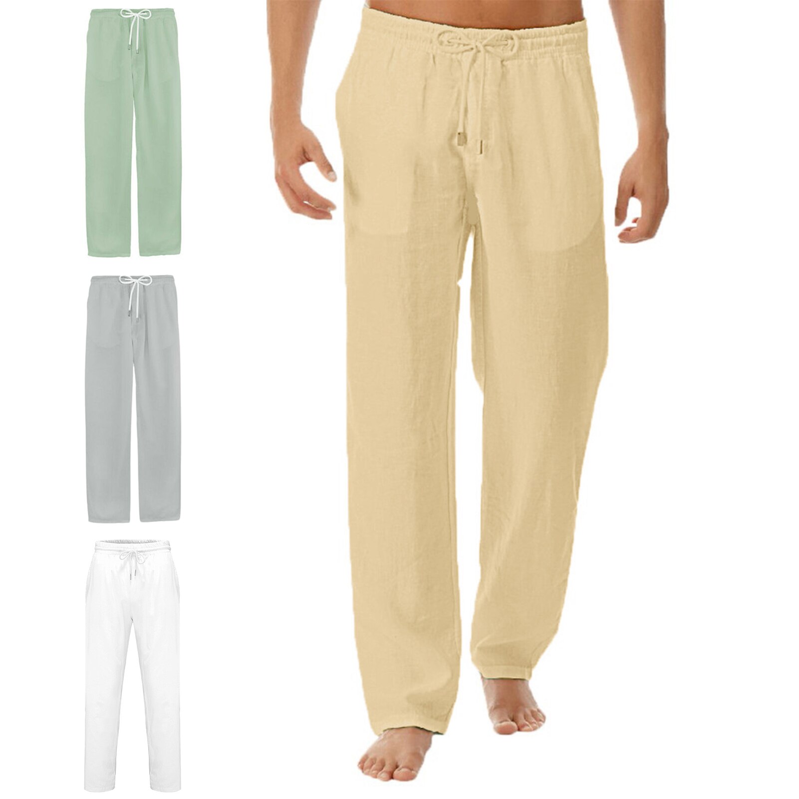Men's Cotton Linen Pants Casual Drawstring Beach Yoga Loose Long Trousers Drawstring Unisex Clothing Elastic Waist With Pockets Men's Cotton Linen Pants Casual Drawstring Beach Yoga Loose Long Trousers Drawstring Unisex Clothing Elastic Waist With Pockets