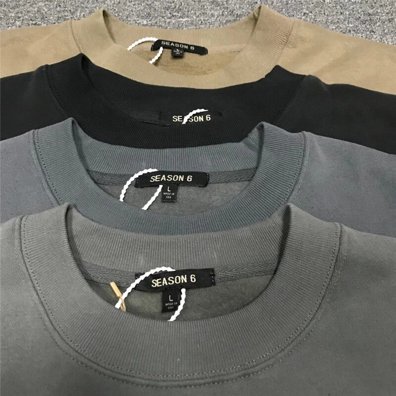 Oversize Kanye West Season 6 Hoodie Solid Men Women 1:1 High Quality Inside Velvet Tag Label Pullovers Sweatshirts
