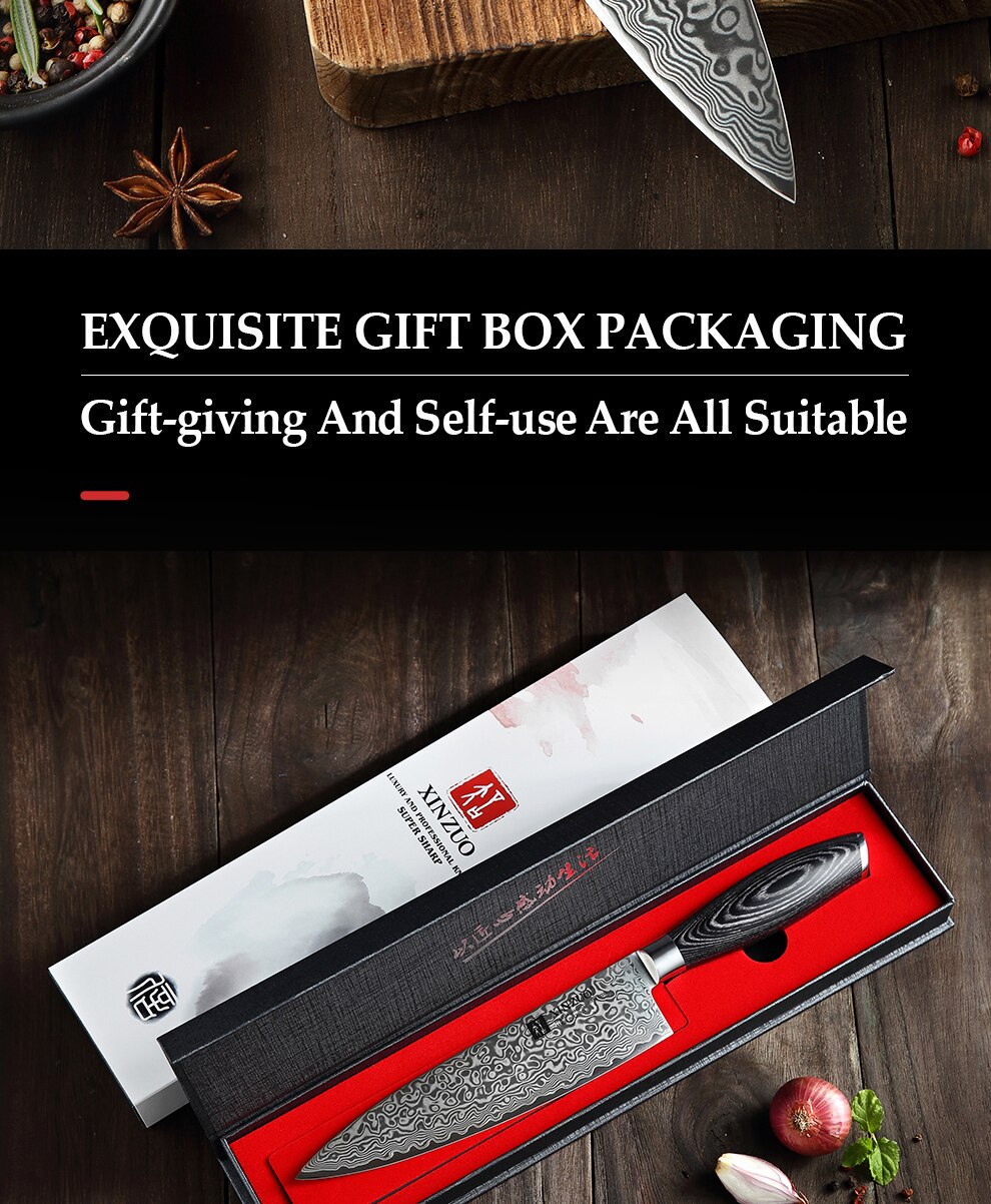 XINZUO 8'' Chef Knife Gyuto Knife Japanese Style VG10 Damascus Kitchen Knives Stainless Steel Butcher Knife Pakka Wood Handle XINZUO 8'' Chef Knife Gyuto Knife Japanese Style VG10 Damascus Kitchen Knives Stainless Steel Butcher Knife Pakka Wood Handle