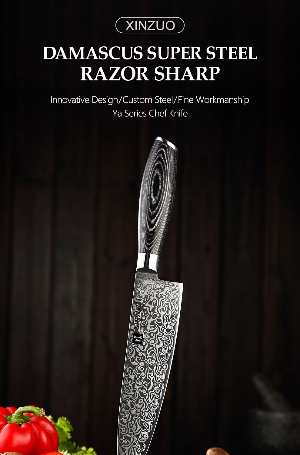 XINZUO 8'' Chef Knife Gyuto Knife Japanese Style VG10 Damascus Kitchen Knives Stainless Steel Butcher Knife Pakka Wood Handle XINZUO 8'' Chef Knife Gyuto Knife Japanese Style VG10 Damascus Kitchen Knives Stainless Steel Butcher Knife Pakka Wood Handle